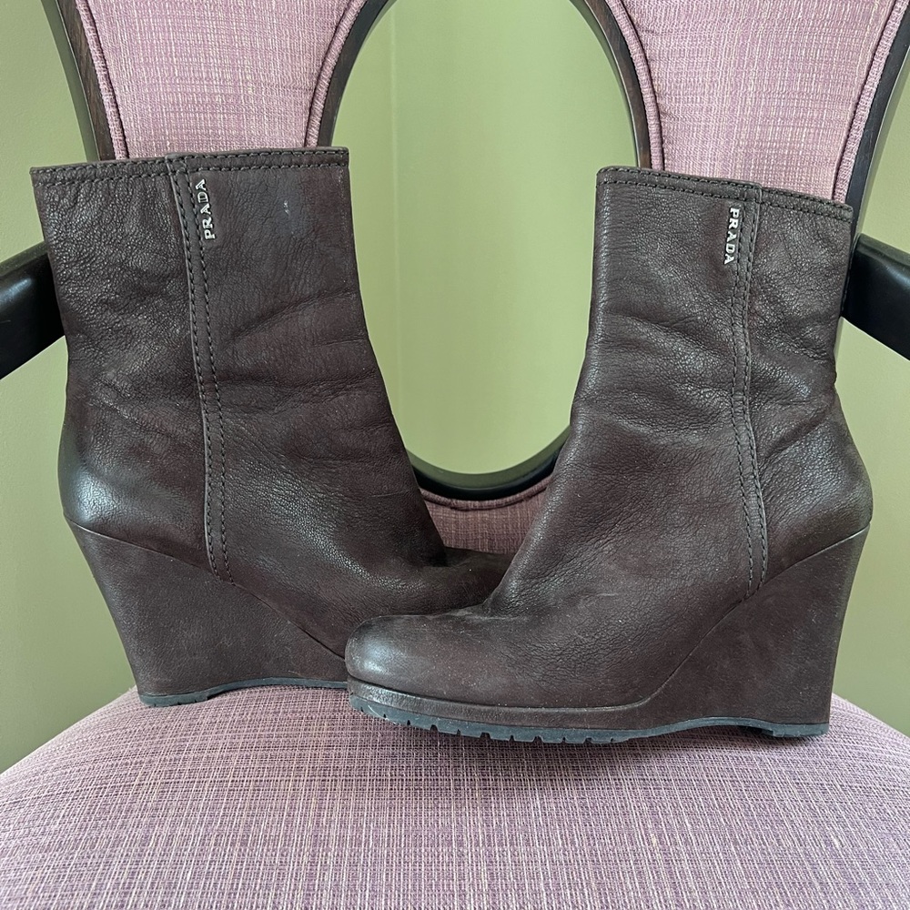 Prada Brown Leather Ankle Boots